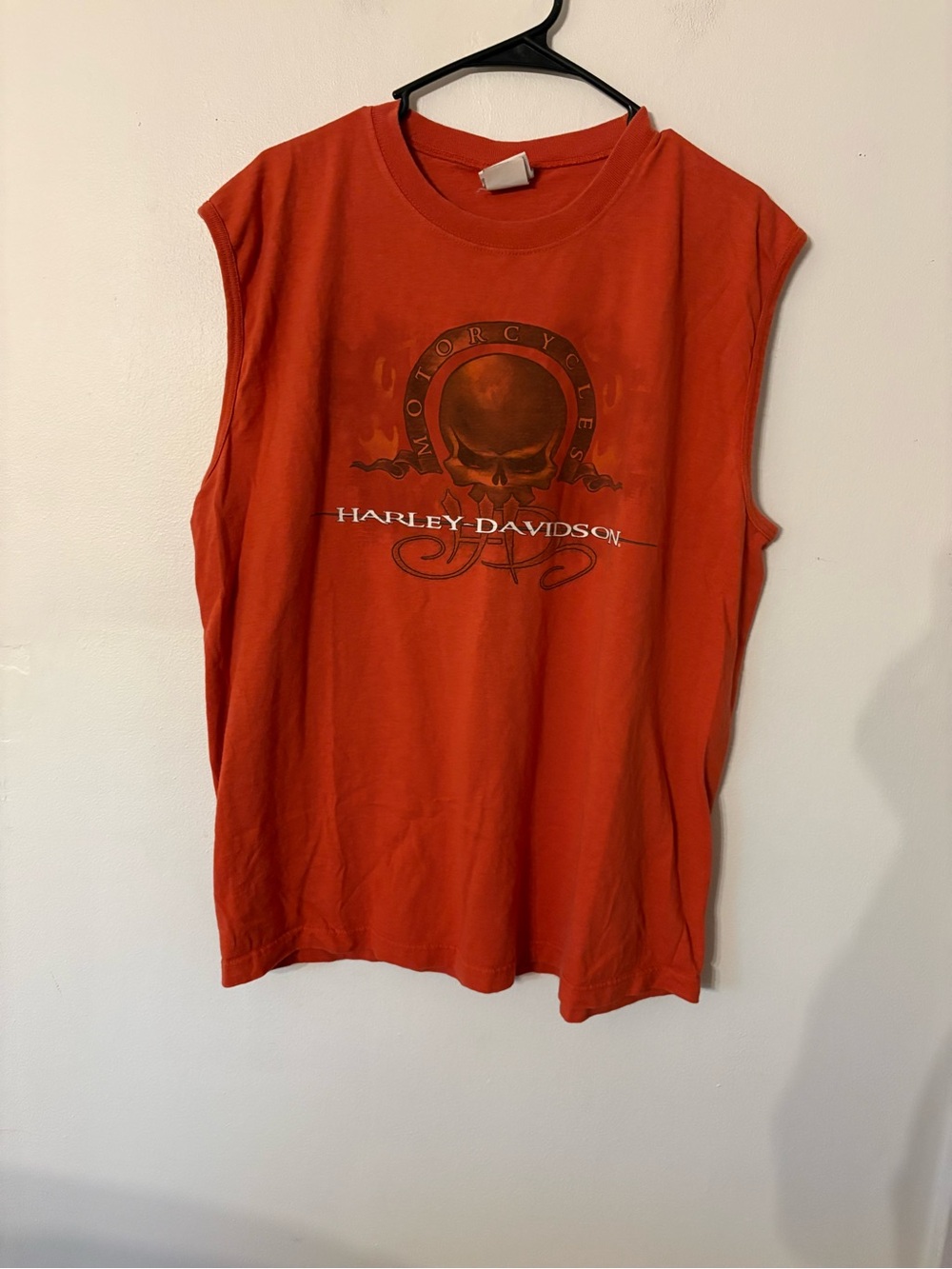 Harley-Davidson Orange mens. Sleeveless Skull Tee. Pittsburgh PA. XL